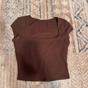 Garage Brown Square Neck Short Sleeve Top
